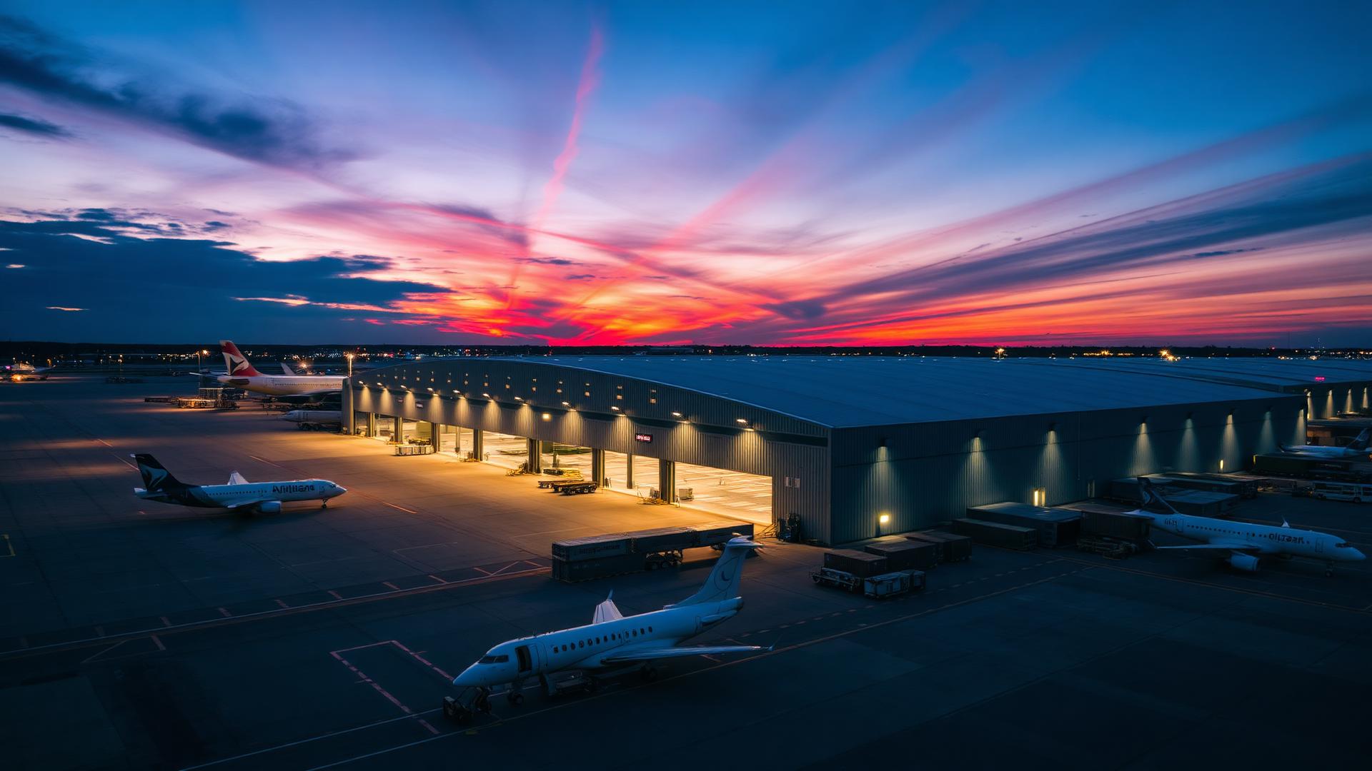 Zračna luka Zagreb cargo terminal u sumrak
